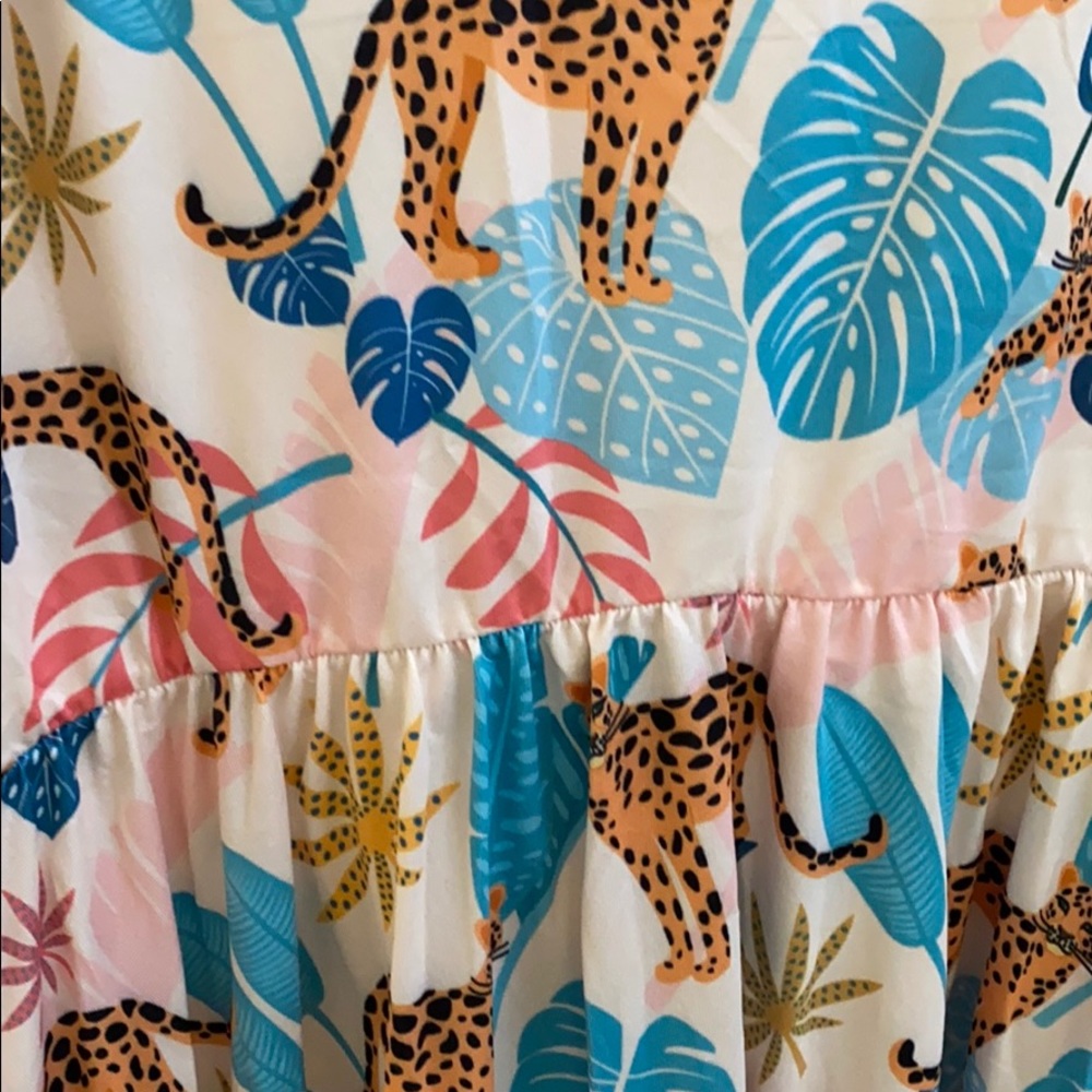 💚 Super soft pink cheetah leopard topical summer print dress - Picture 4 of 8